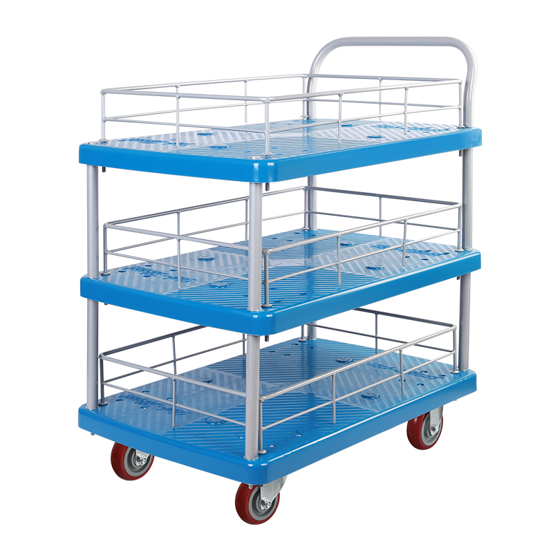 Triple-Layer Plastic Hand Trolley With Guardrail