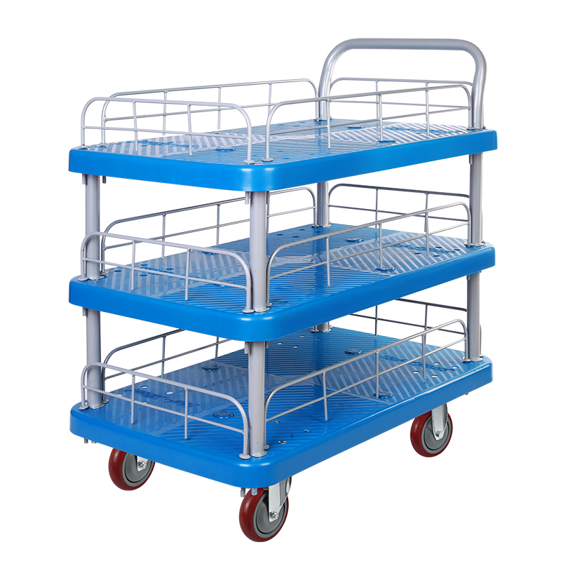 Triple-Layer Plastic Hand Trolley With Guardrail