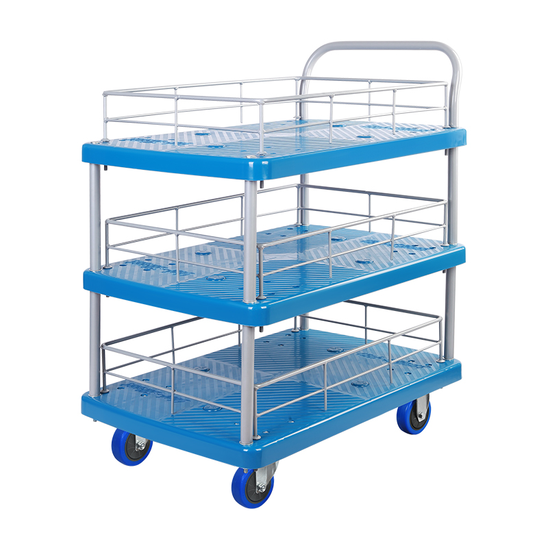 Triple-Layer Plastic Hand Trolley With Guardrail