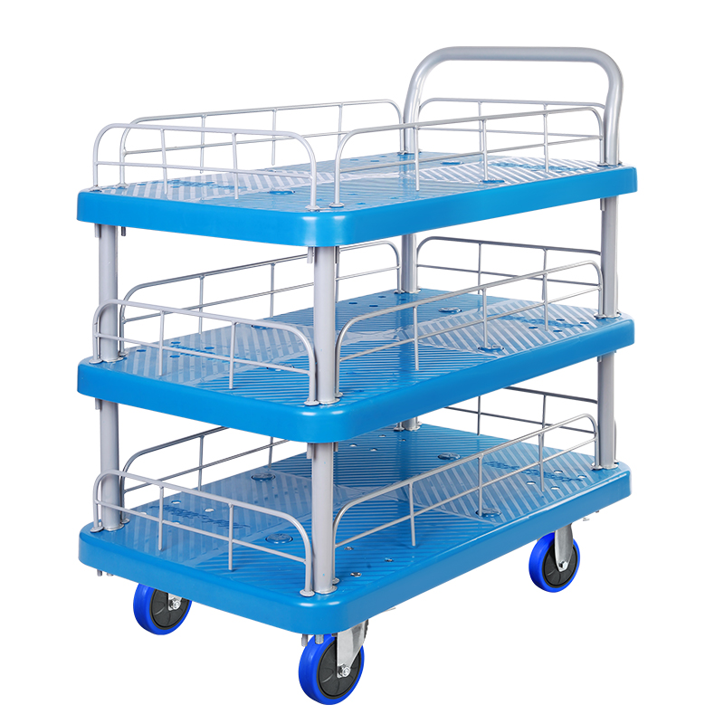 Triple-Layer Plastic Hand Trolley With Guardrail